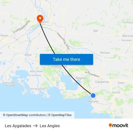Les Aygalades to Les Angles map
