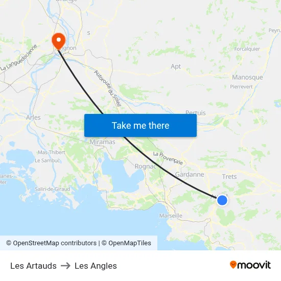 Les Artauds to Les Angles map