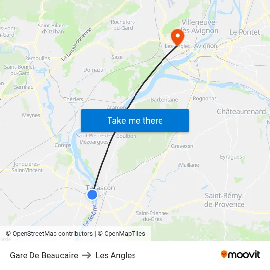 Gare De Beaucaire to Les Angles map