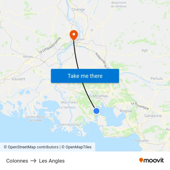 Colonnes to Les Angles map