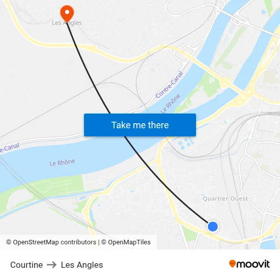 Courtine to Les Angles map
