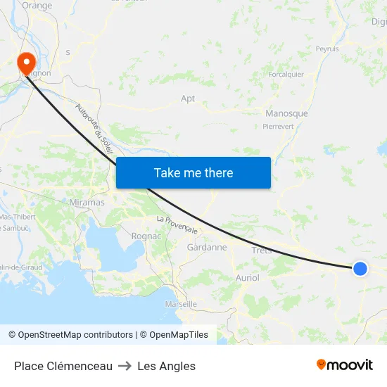 Place Clémenceau to Les Angles map