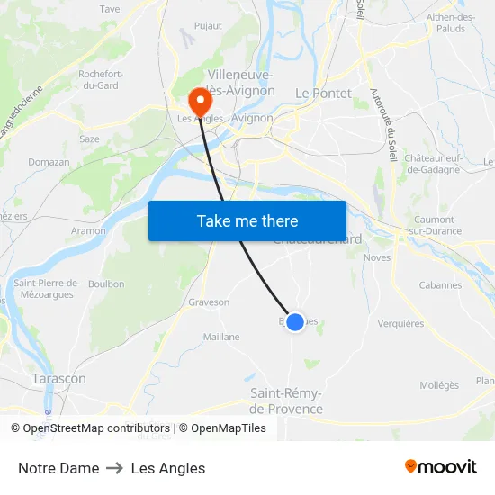 Notre Dame to Les Angles map