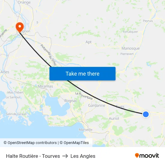 Halte Routière - Tourves to Les Angles map