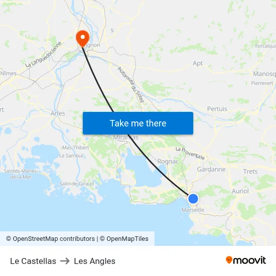 Le Castellas to Les Angles map