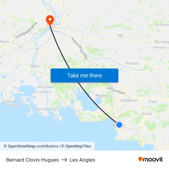 Bernard Clovis Hugues to Les Angles map
