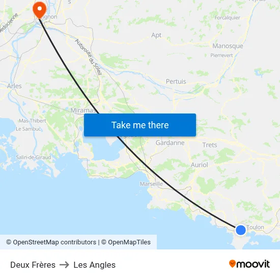 Deux Frères to Les Angles map