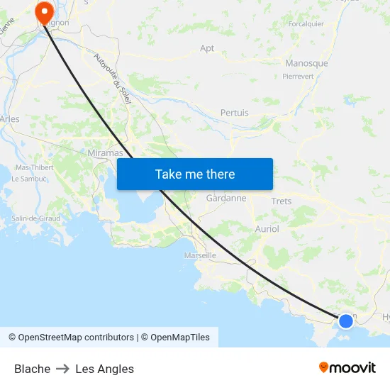 Blache to Les Angles map