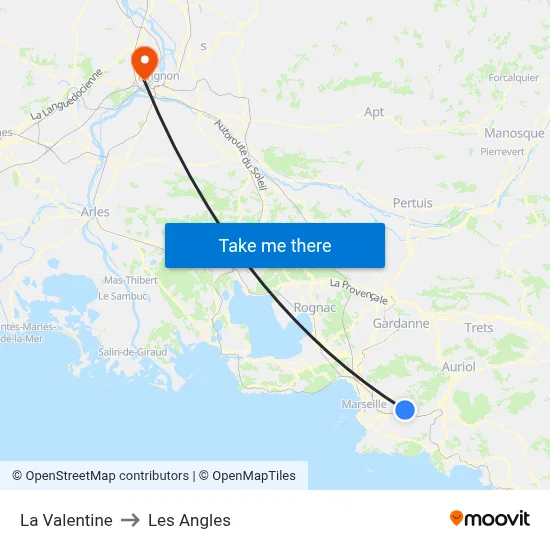 La Valentine to Les Angles map
