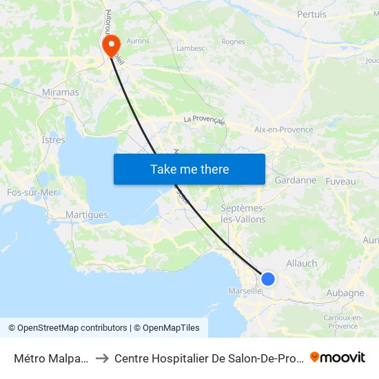 Métro Malpassé to Centre Hospitalier De Salon-De-Provence map