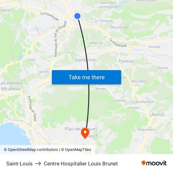 Saint-Louis to Centre Hospitalier Louis Brunet map