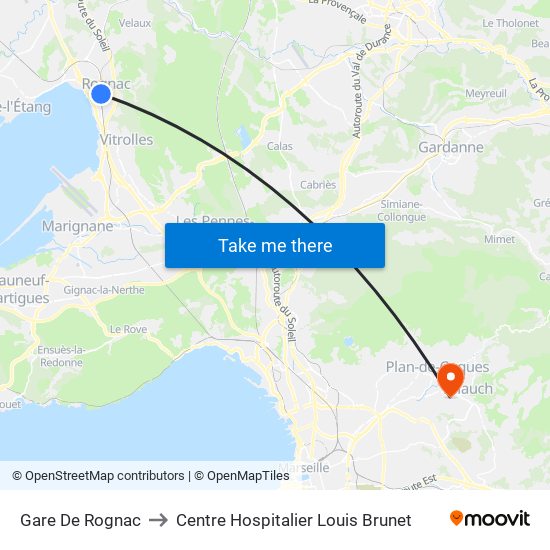 Gare De Rognac to Centre Hospitalier Louis Brunet map