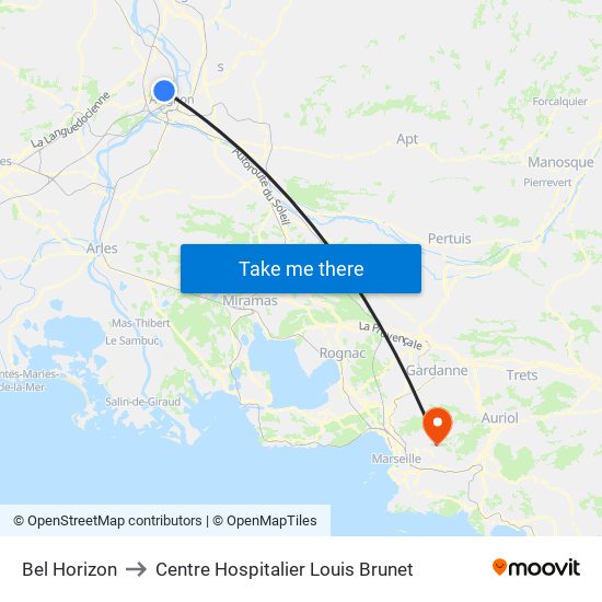 Bel Horizon to Centre Hospitalier Louis Brunet map