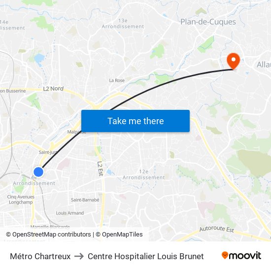 Métro Chartreux to Centre Hospitalier Louis Brunet map