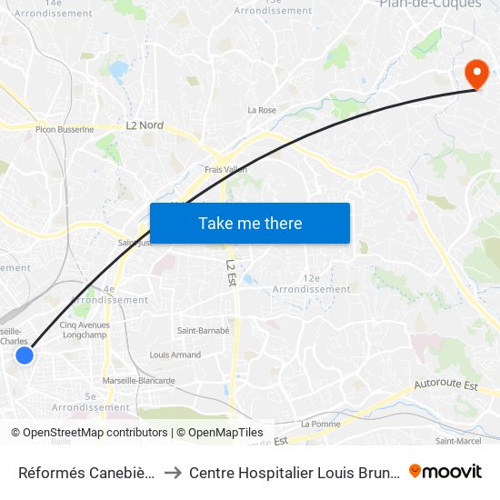 Réformés Canebière to Centre Hospitalier Louis Brunet map