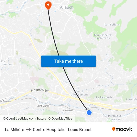 La Millière to Centre Hospitalier Louis Brunet map