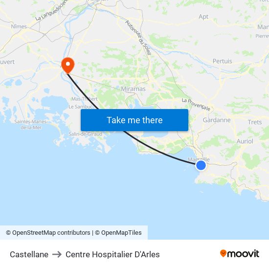 Castellane to Centre Hospitalier D'Arles map