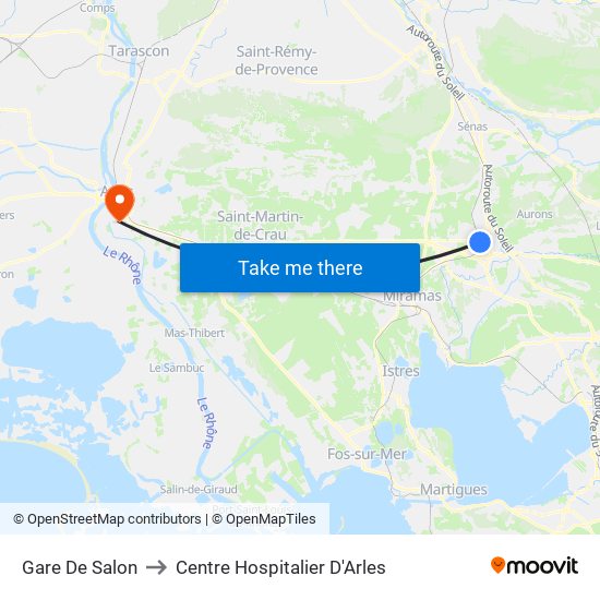 Gare De Salon to Centre Hospitalier D'Arles map