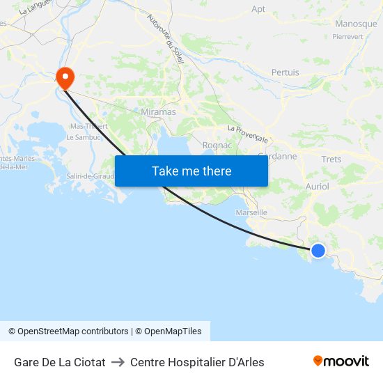 Gare De La Ciotat to Centre Hospitalier D'Arles map