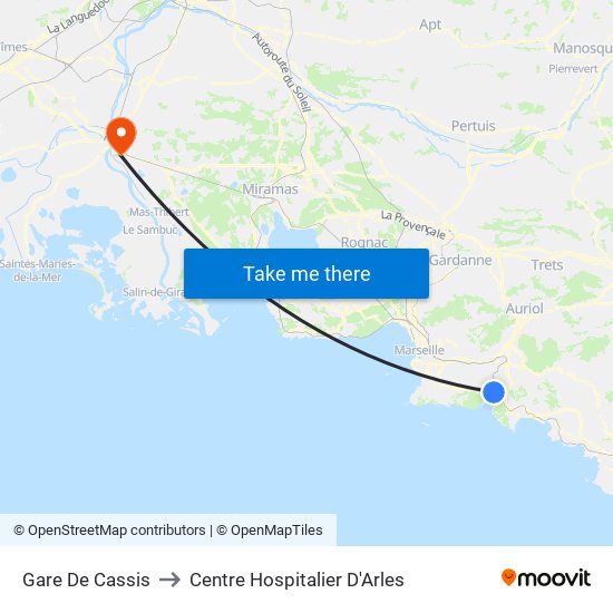 Gare De Cassis to Centre Hospitalier D'Arles map