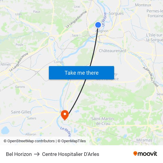 Bel Horizon to Centre Hospitalier D'Arles map