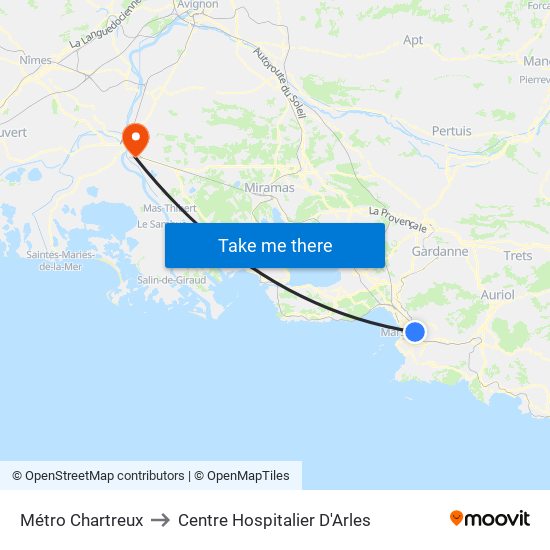Métro Chartreux to Centre Hospitalier D'Arles map