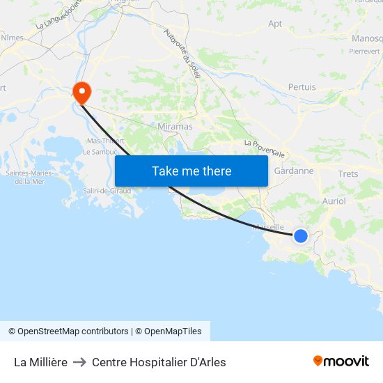 La Millière to Centre Hospitalier D'Arles map