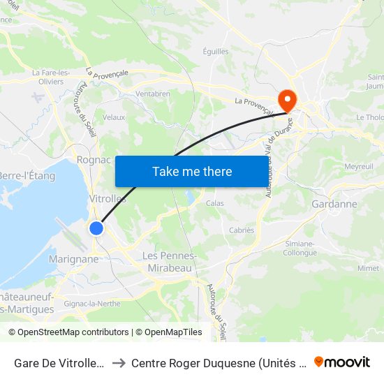 Gare De Vitrolles-Aér-Marseille to Centre Roger Duquesne (Unités De Soins De Longue Durée) map