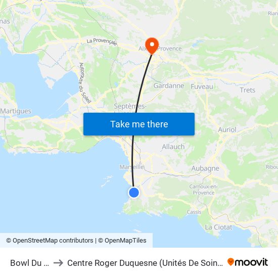 Bowl Du Prado to Centre Roger Duquesne (Unités De Soins De Longue Durée) map