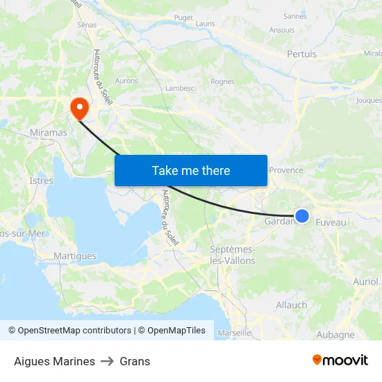 Aigues Marines to Grans map