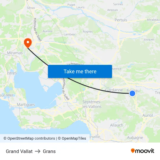 Grand Vallat to Grans map