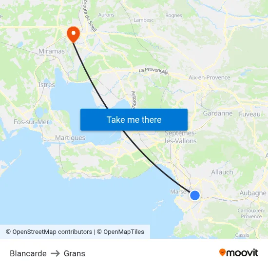 Blancarde to Grans map