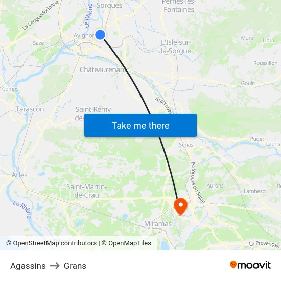 Agassins to Grans map