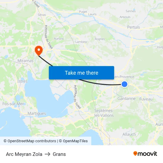 Arc Meyran Zola to Grans map