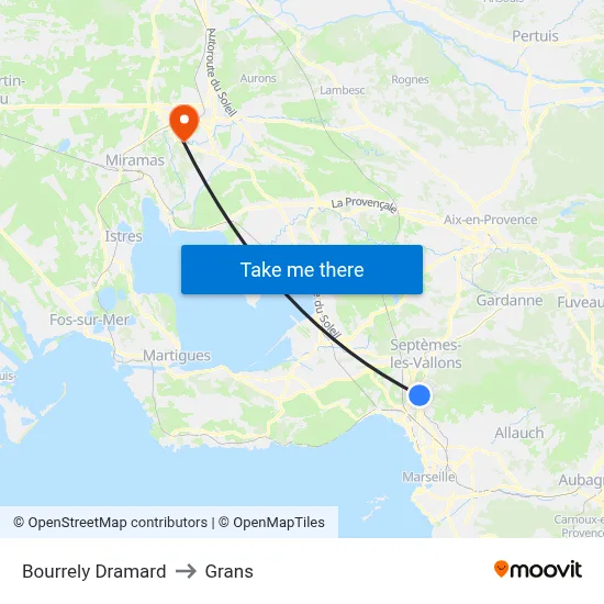 Bourrely Dramard to Grans map