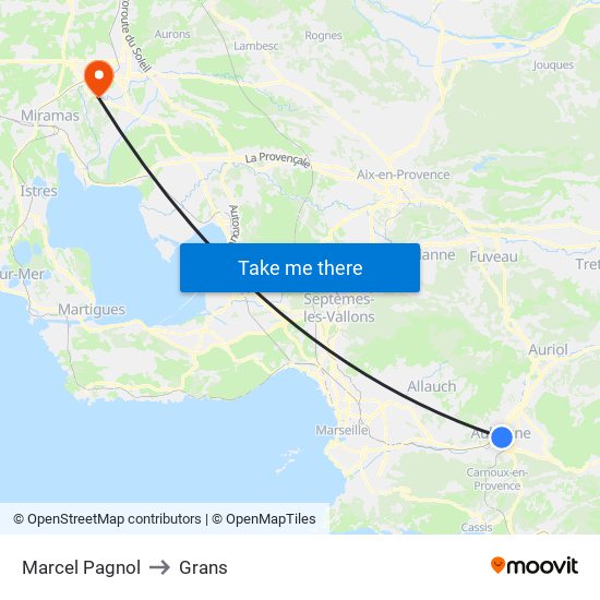 Marcel Pagnol to Grans map