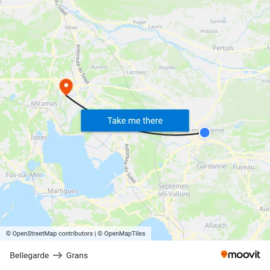 Bellegarde to Grans map