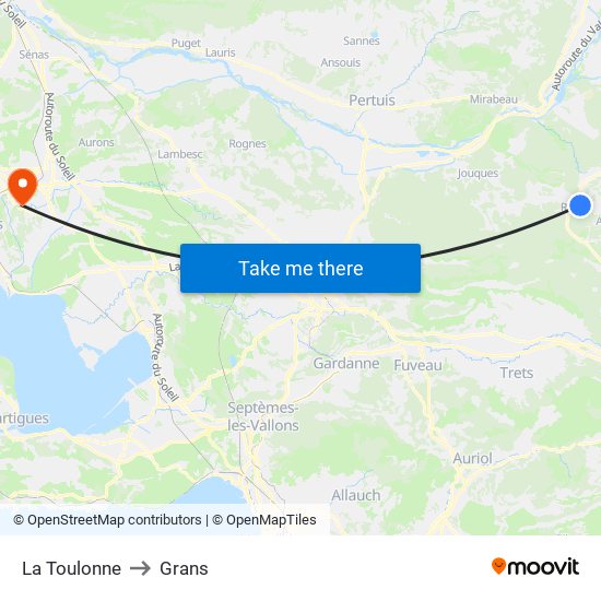 La Toulonne to Grans map