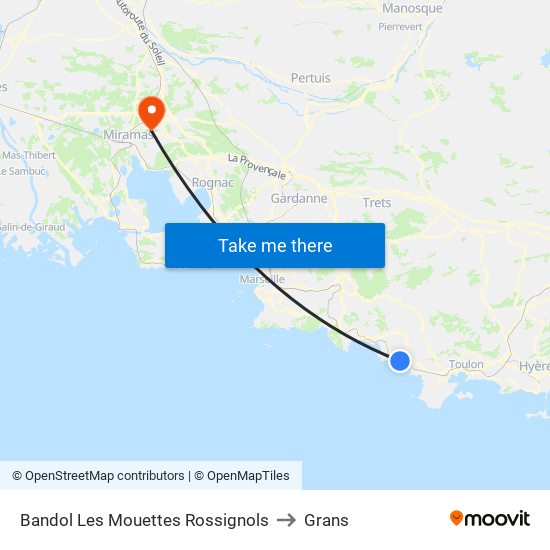 Bandol Les Mouettes Rossignols to Grans map