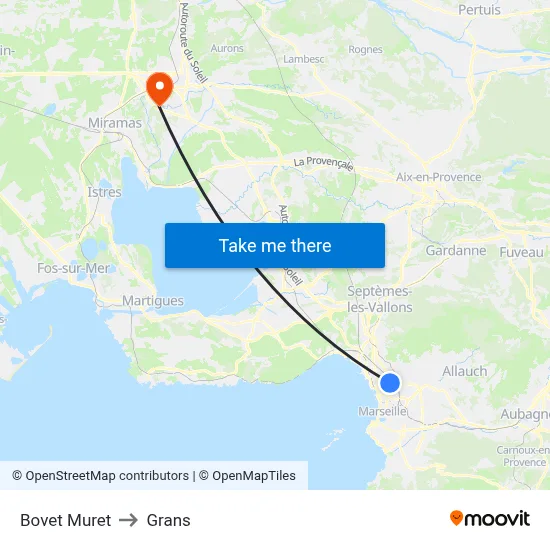 Bovet Muret to Grans map