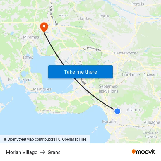 Merlan Village to Grans map