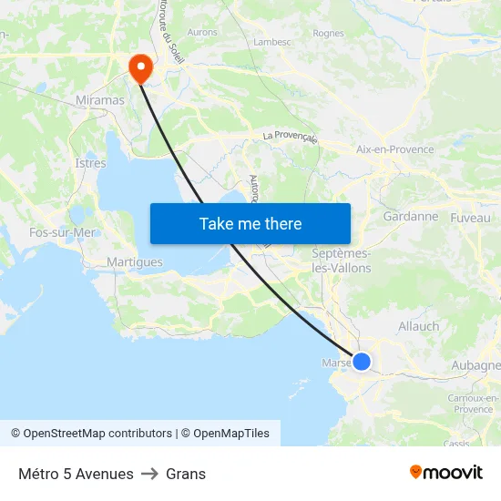 Métro 5 Avenues to Grans map