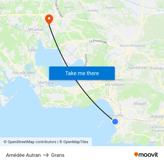 Amédée Autran to Grans map