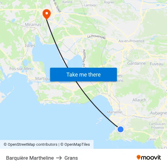 Barquière Martheline to Grans map