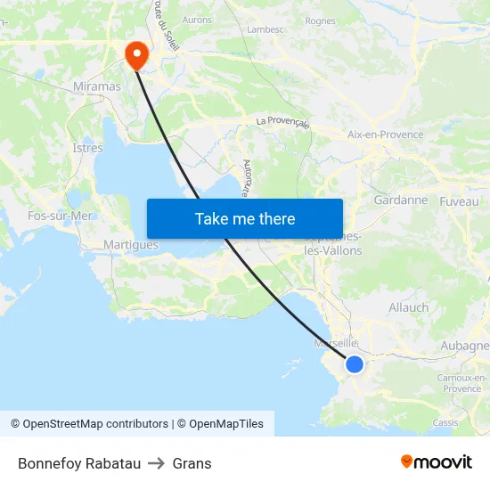 Bonnefoy Rabatau to Grans map