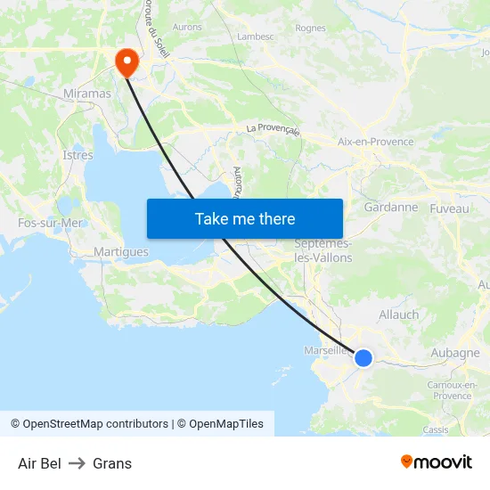 Air Bel to Grans map