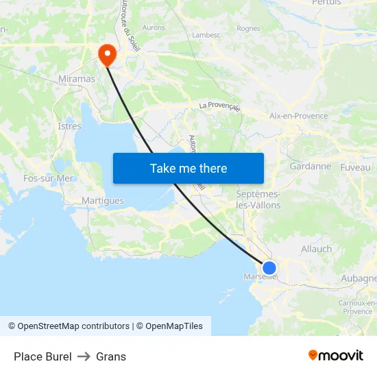 Place Burel to Grans map