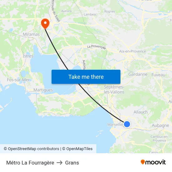 Métro La Fourragère to Grans map