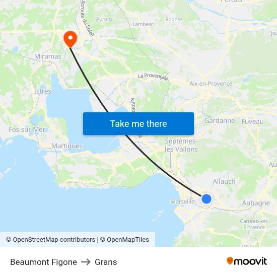 Beaumont Figone to Grans map