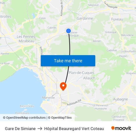 Gare De Simiane to Hôpital Beauregard Vert Coteau map